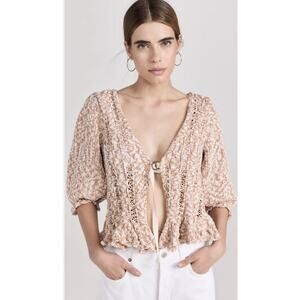 Free People Women's Yesterday Open Tie-Front Crotchet Peplum Cardigan - Size M